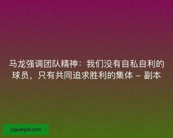 马龙强调团队精神:我们没有自私自利的球员,只有共同追求胜利的集体 - 副本 马龙强调团队精神:我们没有自私自利的球员,只有共同追求胜利的集体 - 副本